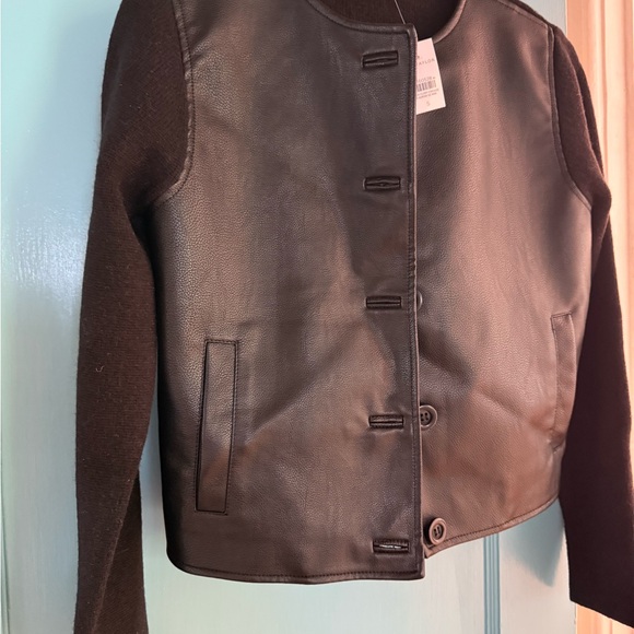 Ann Taylor Black Women's Faux Leather and Sweater Blazer - Picture 4 of 6